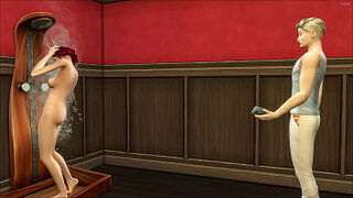 Stepson Walks Over His Stepmother Into The Bathroom While She Is Taking A Shower Then He Fucks Her