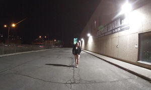 Older Mature Sissy Cd Outdoors At Night Playing With Her Tool
