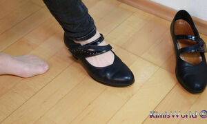 Worn Sheer Pantyhose & Dance-style Shoes - Elegant Foot Tease